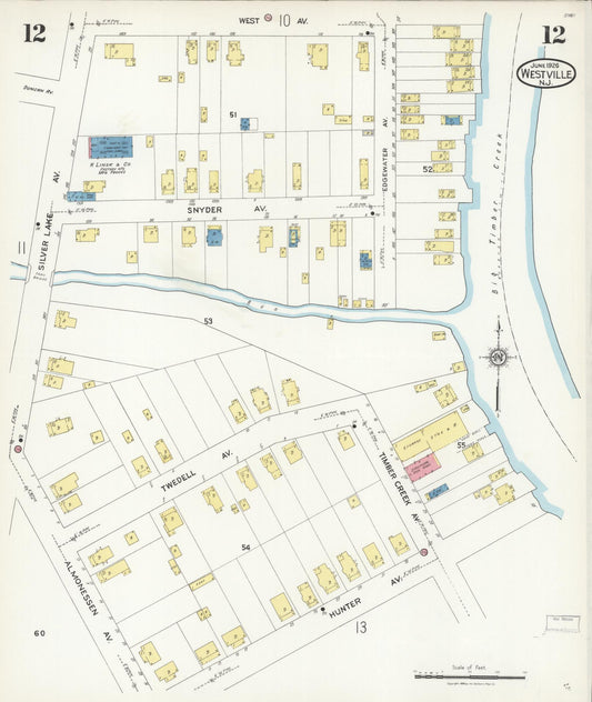 Sanborn Fire Insurance Map from Westville, Gloucester County, New Jersey (1926), Sheet #0012 - Historic Sanborn Fire Insurance Map Print, vintage old map wall art, antique decor, genealogy gift, New Jersey New Jersey map