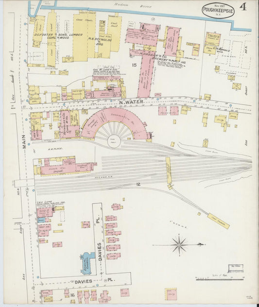 Sanborn Fire Insurance Map from Poughkeepsie, Dutchess County, New York (1887), Sheet #0004 - Historic Sanborn Fire Insurance Map Print, vintage old map wall art, antique decor, genealogy gift, New York New York map
