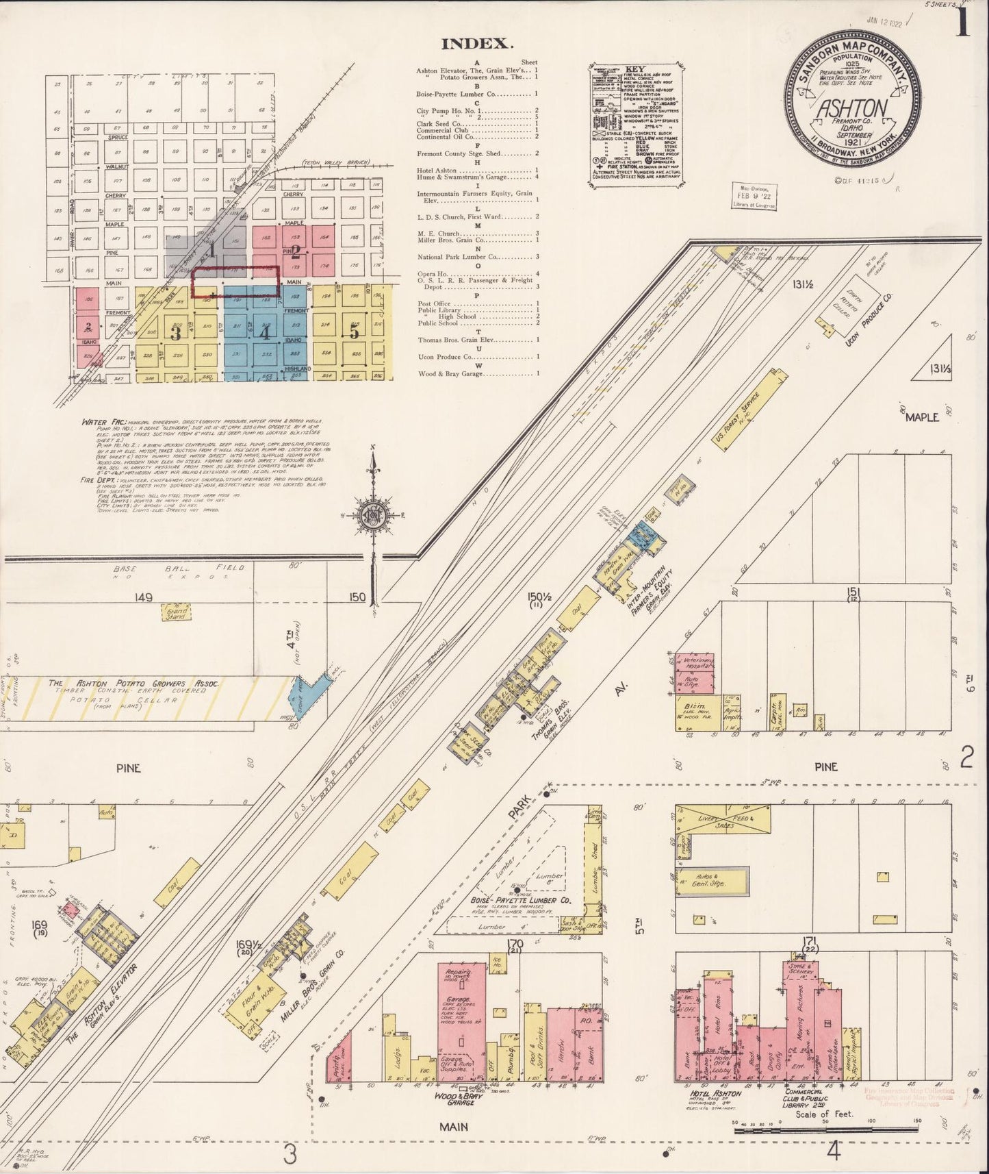Sanborn Fire Insurance Map from Ashton, Fremont County, Idaho (1921), Sheet #0001 - Complete Map Set gallery image, historic Sanborn map, vintage wall art, Idaho Idaho