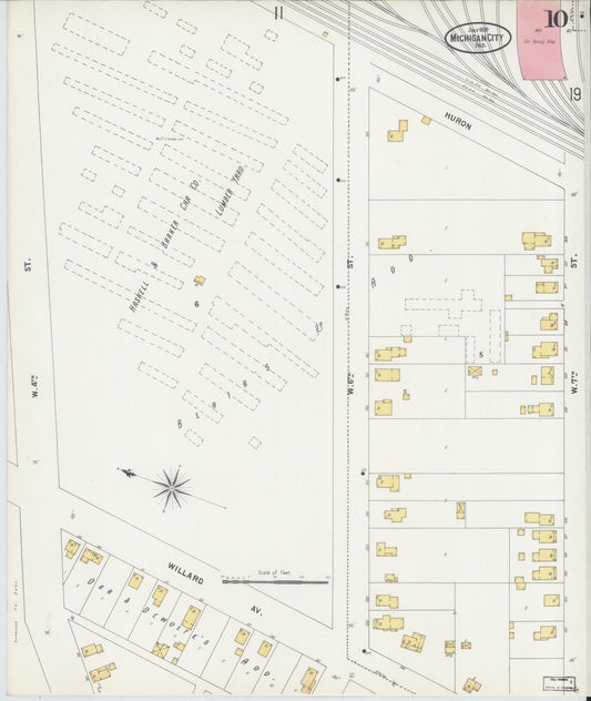 Sanborn Fire Insurance Map from Michigan City, La Porte County, Indiana (1899), Sheet #0010 - Historic Sanborn Fire Insurance Map Print, vintage old map wall art, antique decor, genealogy gift, Michigan Michigan map