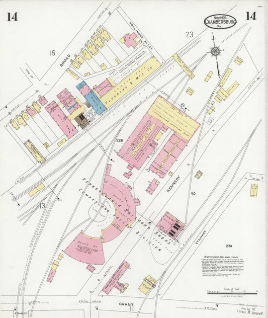 Sanborn Fire Insurance Map from Chambersburg, Franklin County, Pennsylvania (1924), Sheet #0014 - Historic Sanborn Fire Insurance Map Print, vintage old map wall art, antique decor, genealogy gift, Pennsylvania Pennsylvania map