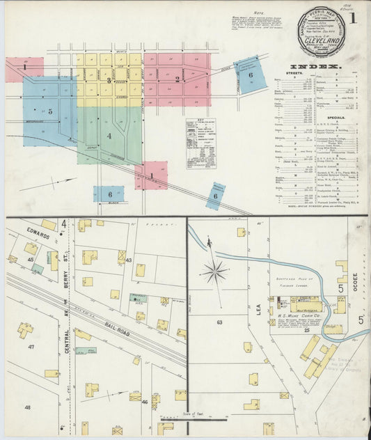 Sanborn Fire Insurance Map from Cleveland, Bradley County, Tennessee (1897), Sheet #0001 - Complete Map Set gallery image, historic Sanborn map, vintage wall art, Tennessee Tennessee