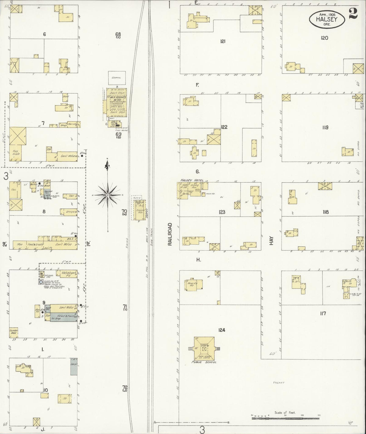 Sanborn Fire Insurance Map from Halsey, Linn County, Oregon (1908), Sheet #0002 - Historic Sanborn Fire Insurance Map Print, vintage old map wall art, antique decor, genealogy gift, Oregon Oregon map