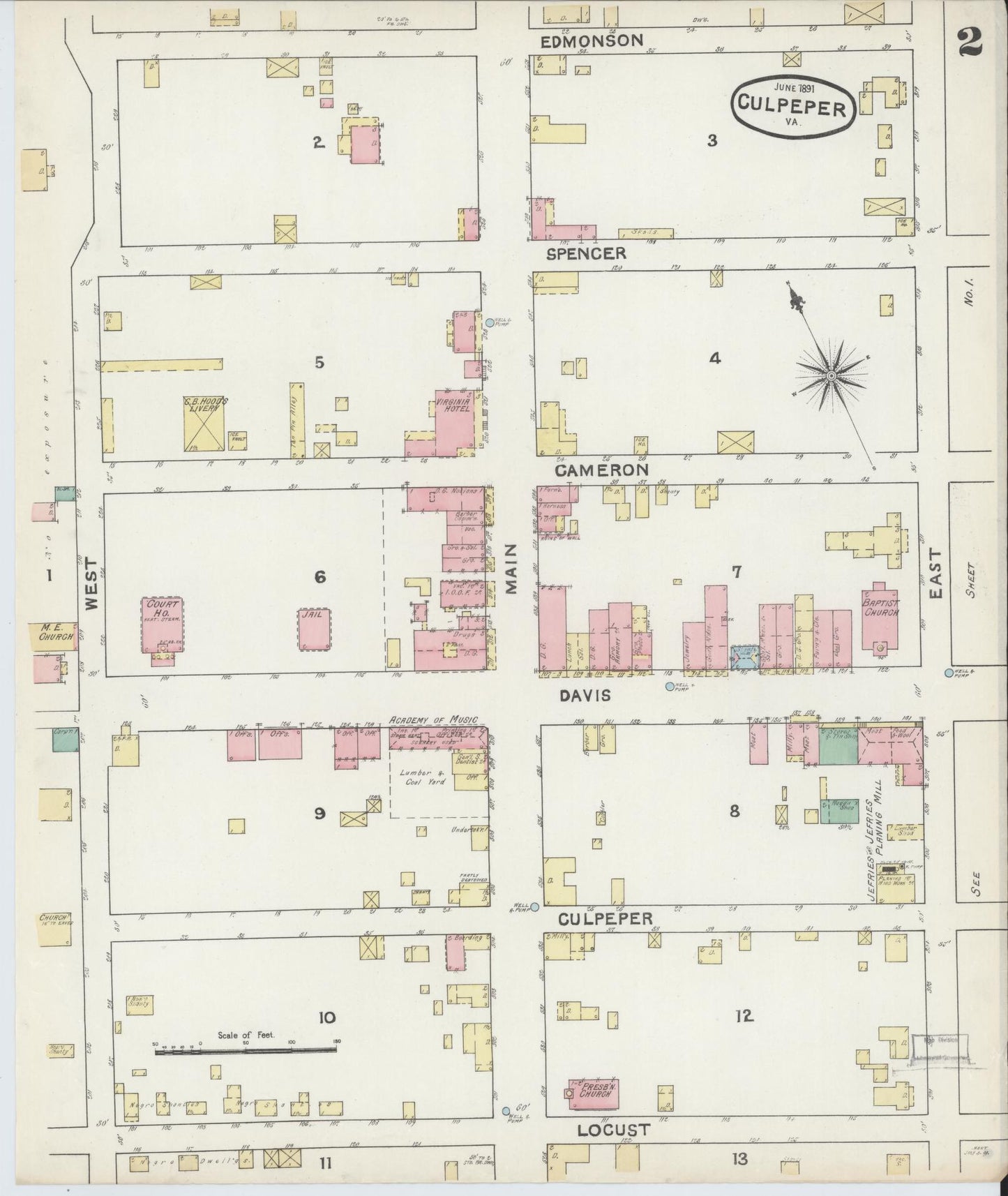 Sanborn Fire Insurance Map from Culpeper, Culpeper County, Virginia (1891), Sheet #0002 - Complete Map Set gallery image, historic Sanborn map, vintage wall art, Virginia Virginia