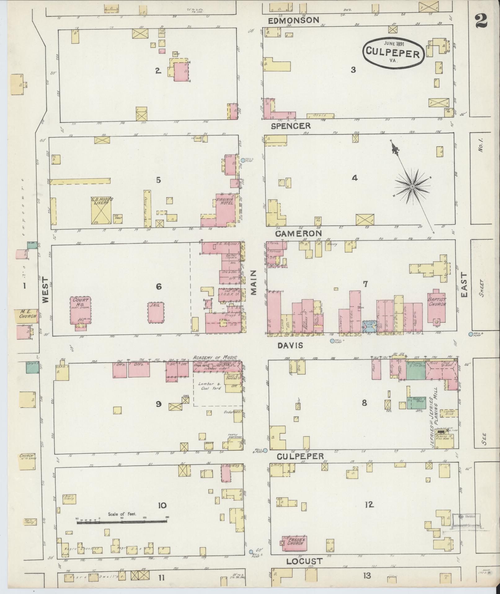 Sanborn Fire Insurance Map from Culpeper, Culpeper County, Virginia (1891), Sheet #0002 - Complete Map Set gallery image, historic Sanborn map, vintage wall art, Virginia Virginia