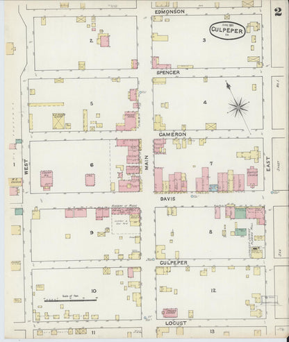 Sanborn Fire Insurance Map from Culpeper, Culpeper County, Virginia (1891), Sheet #0002 - Complete Map Set gallery image, historic Sanborn map, vintage wall art, Virginia Virginia