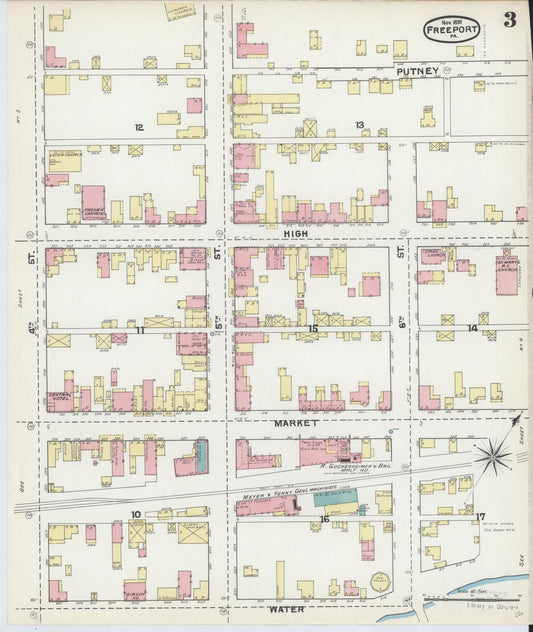 Sanborn Fire Insurance Map from Freeport, Armstrong County, Pennsylvania (1891), Sheet #0003 - Historic Sanborn Fire Insurance Map Print, vintage old map wall art, antique decor, genealogy gift, Pennsylvania Pennsylvania map