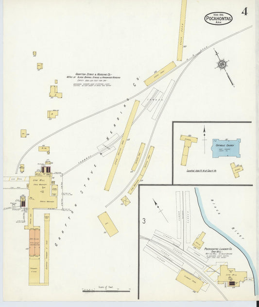 Sanborn Fire Insurance Map from Pocahontas, Randolph County, Arkansas (1916), Sheet #0004 - Historic Sanborn Fire Insurance Map Print, vintage old map wall art, antique decor, genealogy gift, Arkansas Arkansas map