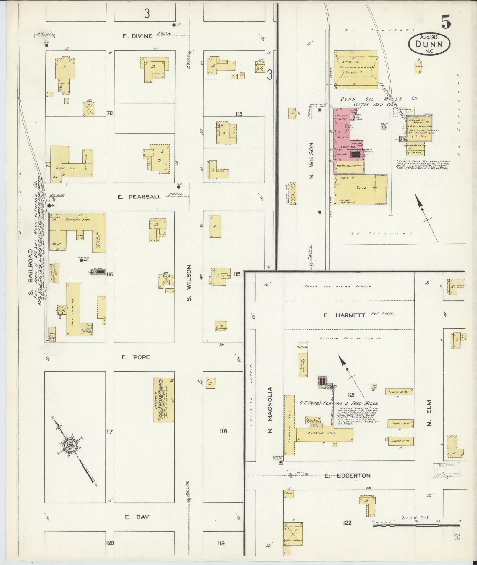 Sanborn Fire Insurance Map from Dunn, Harnett County, North Carolina (1913), Sheet #0005 - Complete Map Set gallery image, historic Sanborn map, vintage wall art, North Carolina North Carolina