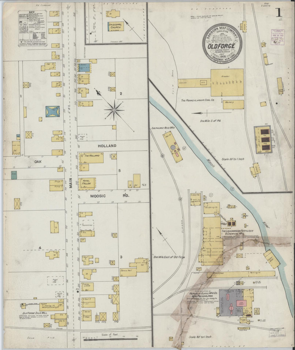 Sanborn Fire Insurance Map from Old Forge, Luzerne County, Pennsylvania (1903), Sheet #0001 - Historic Sanborn Fire Insurance Map Print, vintage old map wall art, antique decor, genealogy gift, Pennsylvania Pennsylvania map