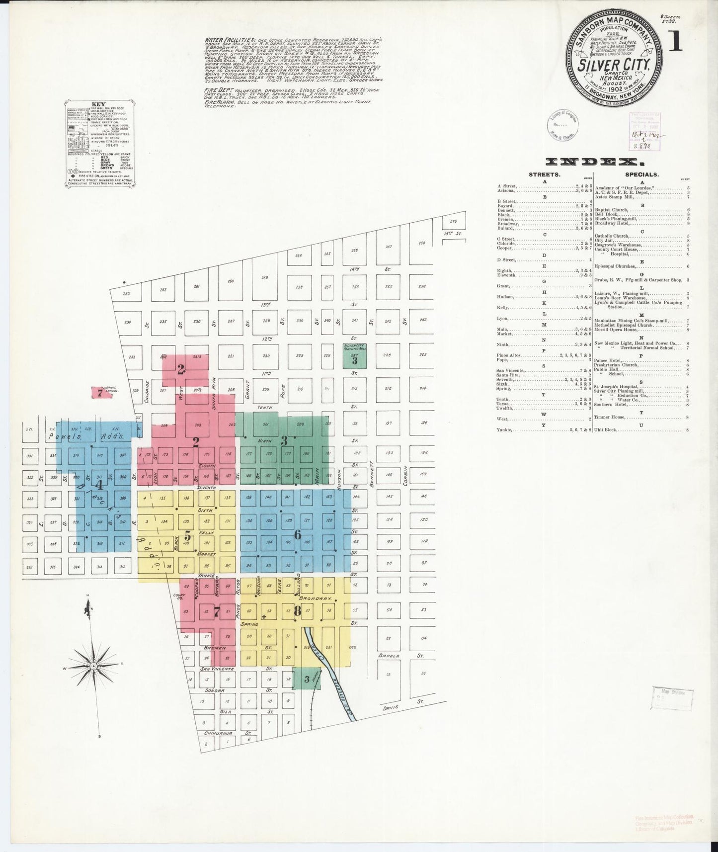 Sanborn Fire Insurance Map from Silver City, Grant County, New Mexico (1902), Sheet #0001 - Complete Map Set gallery image, historic Sanborn map, vintage wall art, New Mexico New Mexico