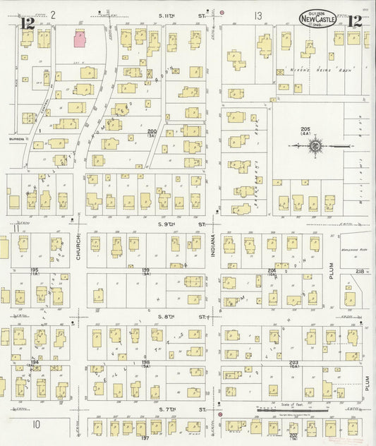 Sanborn Fire Insurance Map from New Castle, Henry County, Indiana (1924), Sheet #0012 - Historic Sanborn Fire Insurance Map Print, vintage old map wall art, antique decor, genealogy gift, Indiana Indiana map