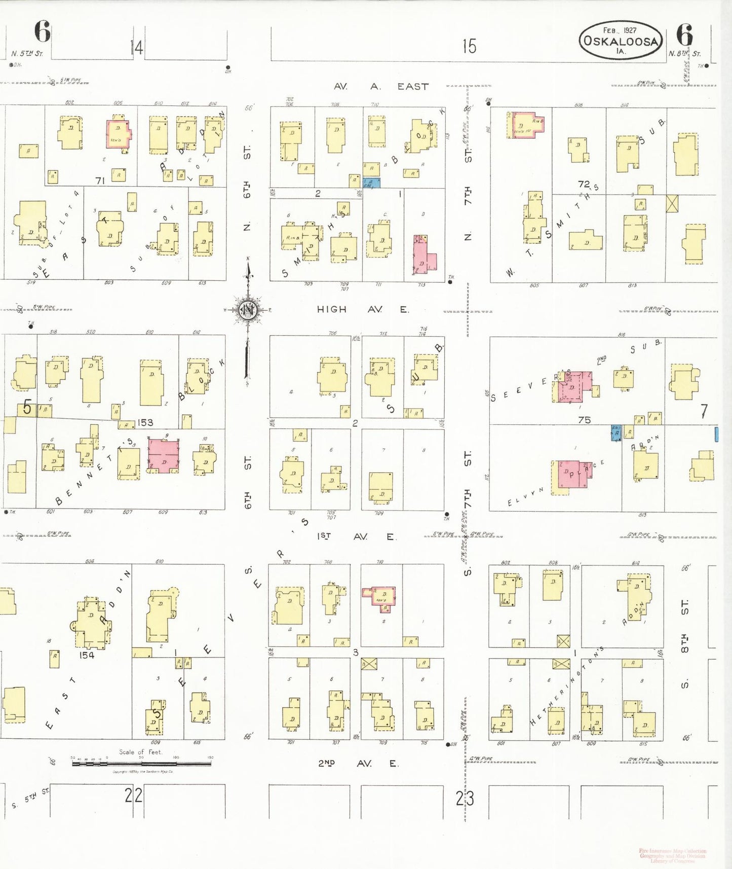 Sanborn Fire Insurance Map from Oskaloosa, Mahaska County, Iowa (1927), Sheet #0006 - Historic Sanborn Fire Insurance Map Print