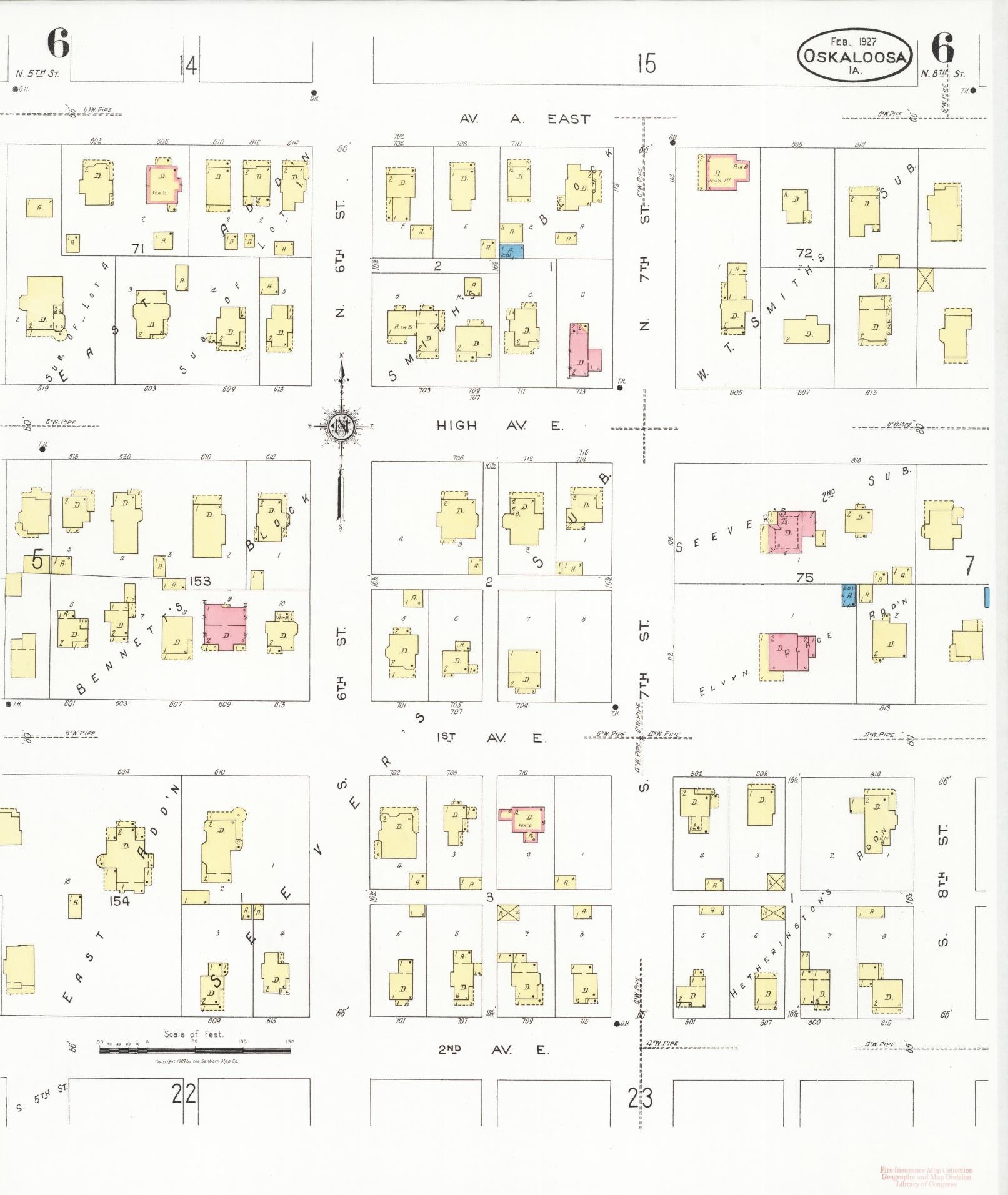 Sanborn Fire Insurance Map from Oskaloosa, Mahaska County, Iowa (1927), Sheet #0006 - Historic Sanborn Fire Insurance Map Print