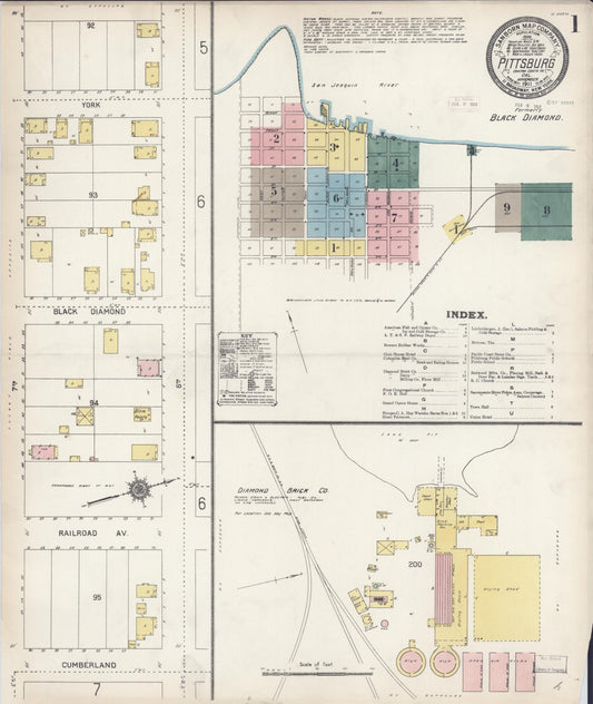 Sanborn Fire Insurance Map from Pittsburg, Contra Costa County, California (1911), Sheet #0001 - Complete Map Set gallery image, historic Sanborn map, vintage wall art, California California