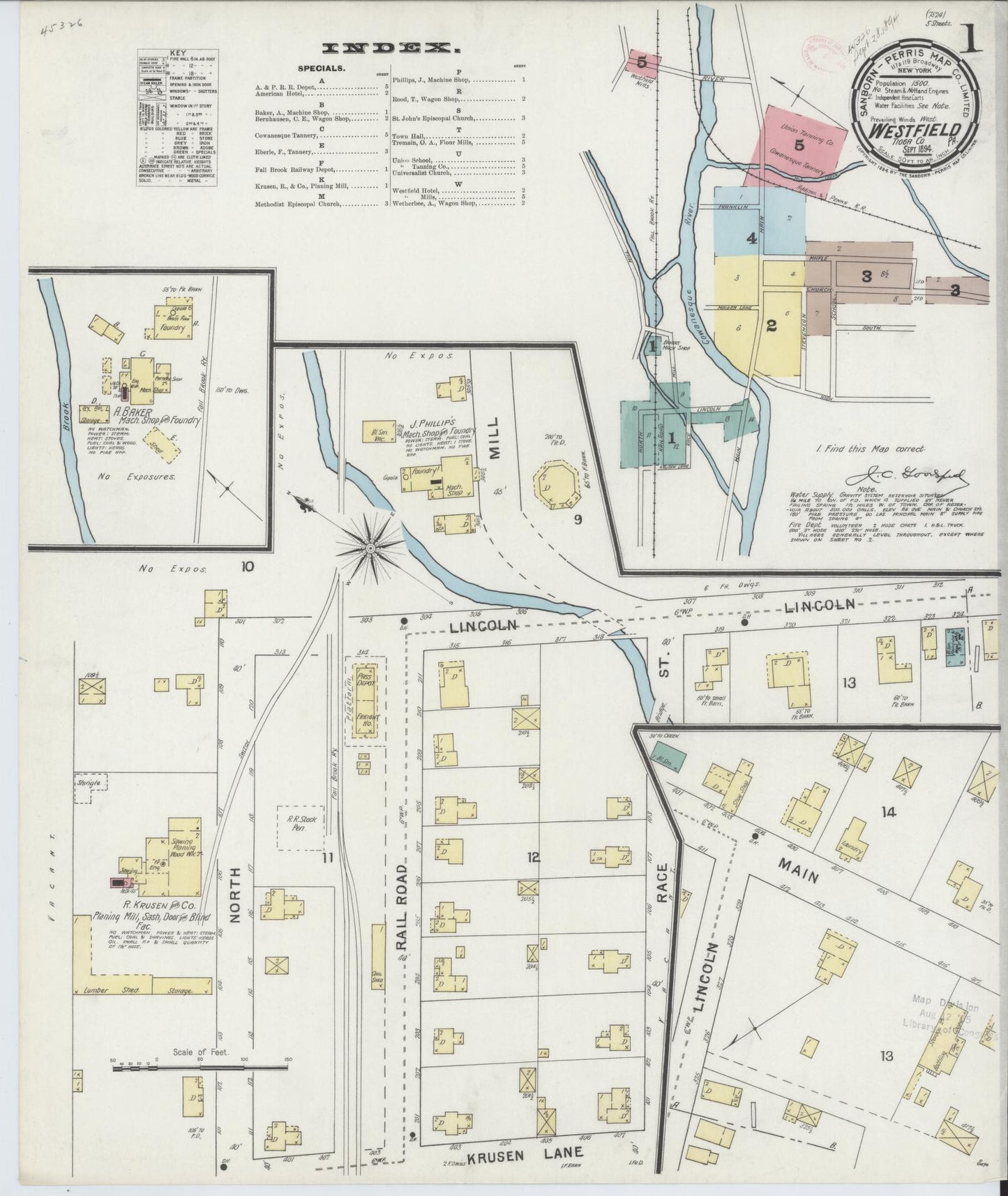 Sanborn Fire Insurance Map from Westfield, Tioga County, Pennsylvania (1894), Sheet #0001 - Complete Map Set gallery image, historic Sanborn map, vintage wall art, Pennsylvania Pennsylvania