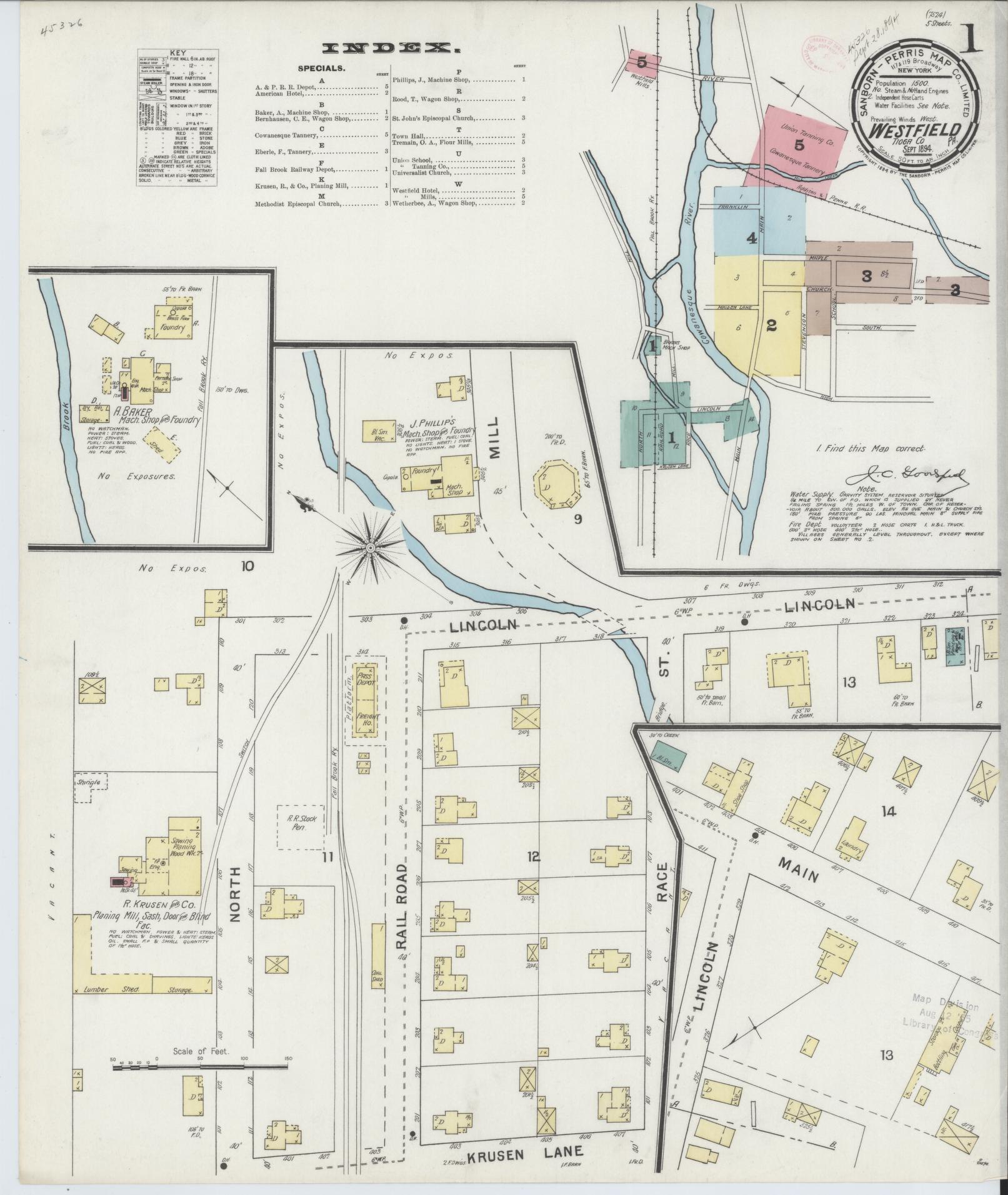 Sanborn Fire Insurance Map from Westfield, Tioga County, Pennsylvania (1894), Sheet #0001 - Complete Map Set gallery image, historic Sanborn map, vintage wall art, Pennsylvania Pennsylvania