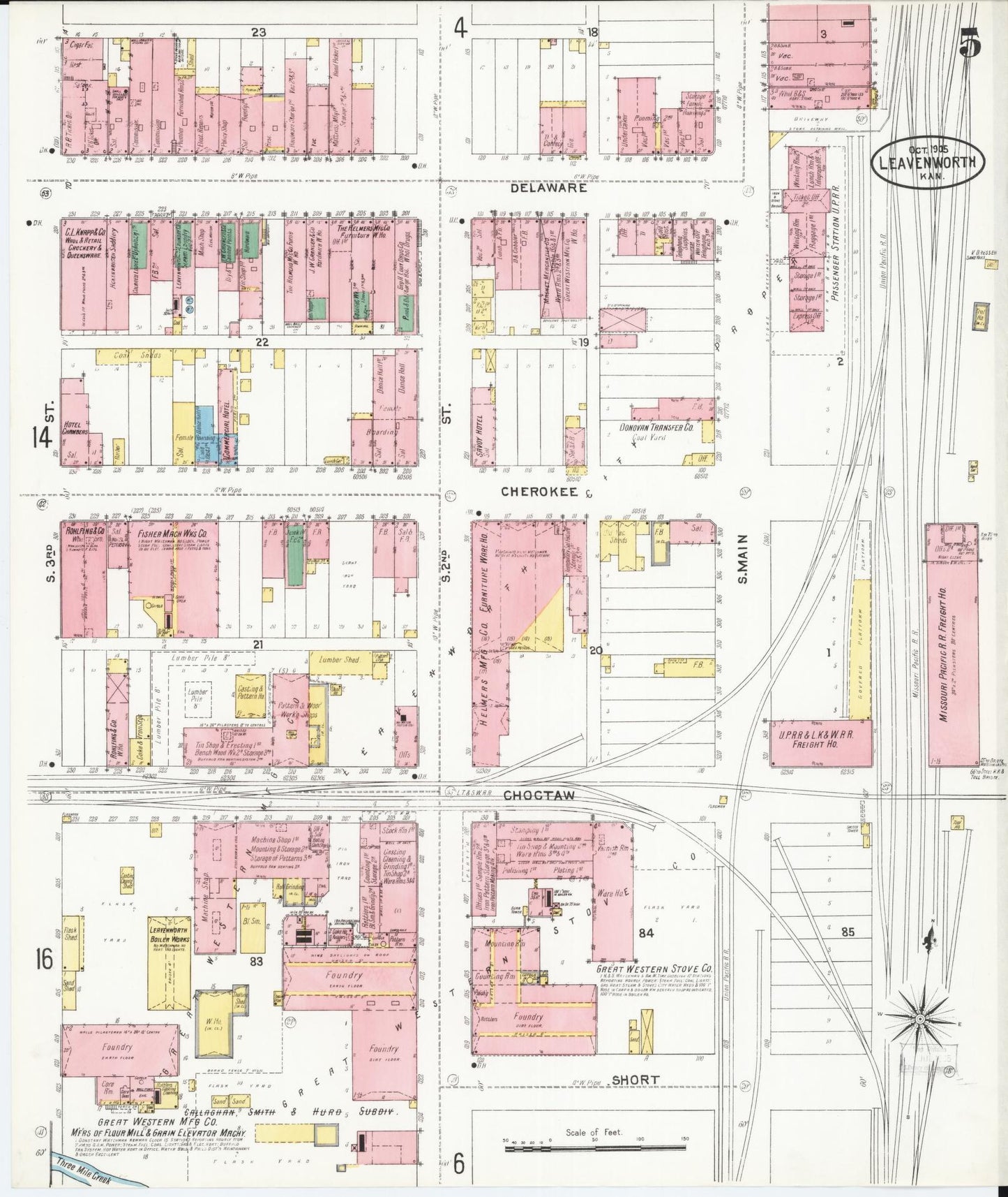 Sanborn Fire Insurance Map from Leavenworth, Leavenworth County, Kansas (1905), Sheet #0006 - Complete Map Set gallery image, historic Sanborn map, vintage wall art, Kansas Kansas