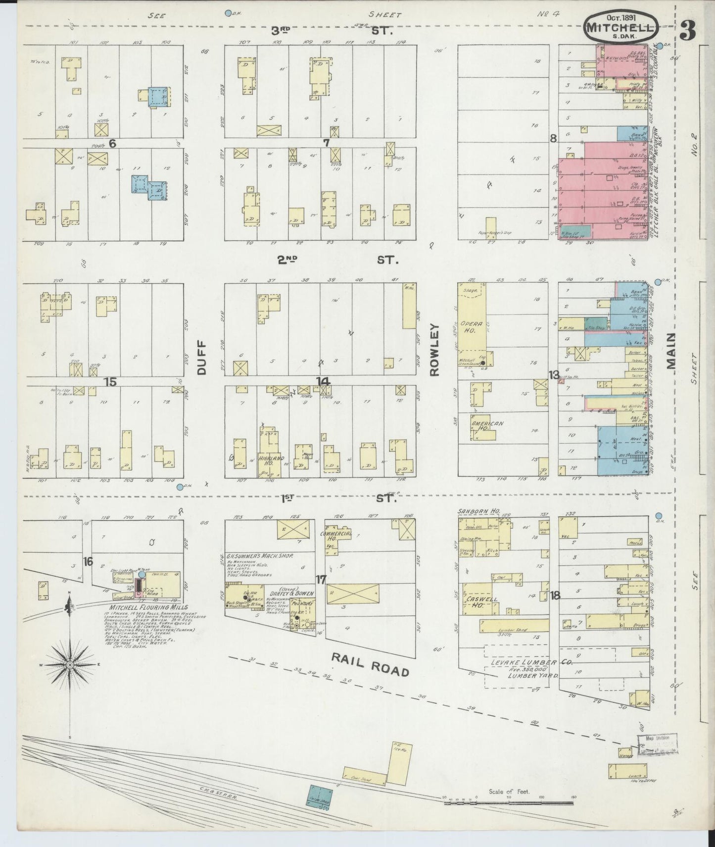 Sanborn Fire Insurance Map from Mitchell, Davison County, South Dakota (1891), Sheet #0003 - Historic Sanborn Fire Insurance Map Print, vintage old map wall art, antique decor, genealogy gift, South Dakota South Dakota map