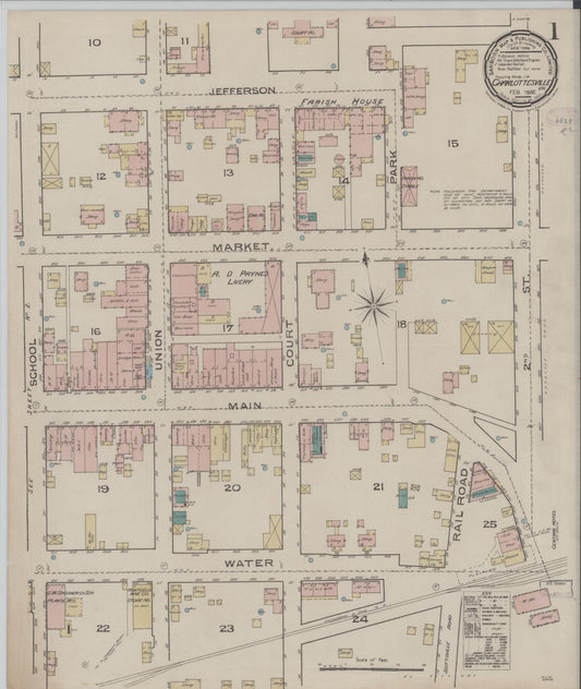 Sanborn Fire Insurance Map from Charlottesville, Independent Cities, Virginia (1886), Sheet #0001 - Complete Map Set gallery image, historic Sanborn map, vintage wall art, Virginia Virginia