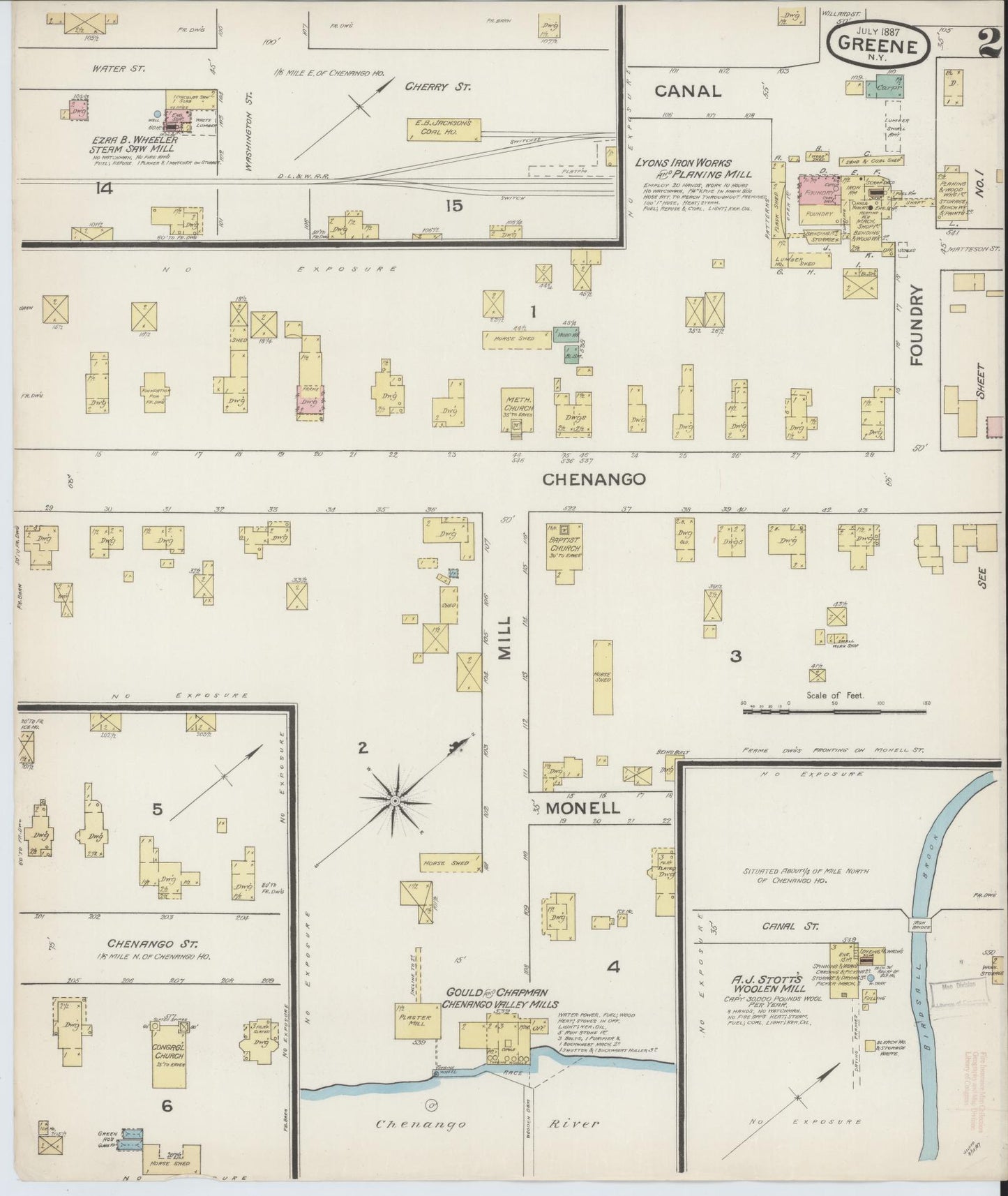 Sanborn Fire Insurance Map from Greene, Chenango County, New York (1887), Sheet #0002 - Complete Map Set gallery image, historic Sanborn map, vintage wall art, New York New York