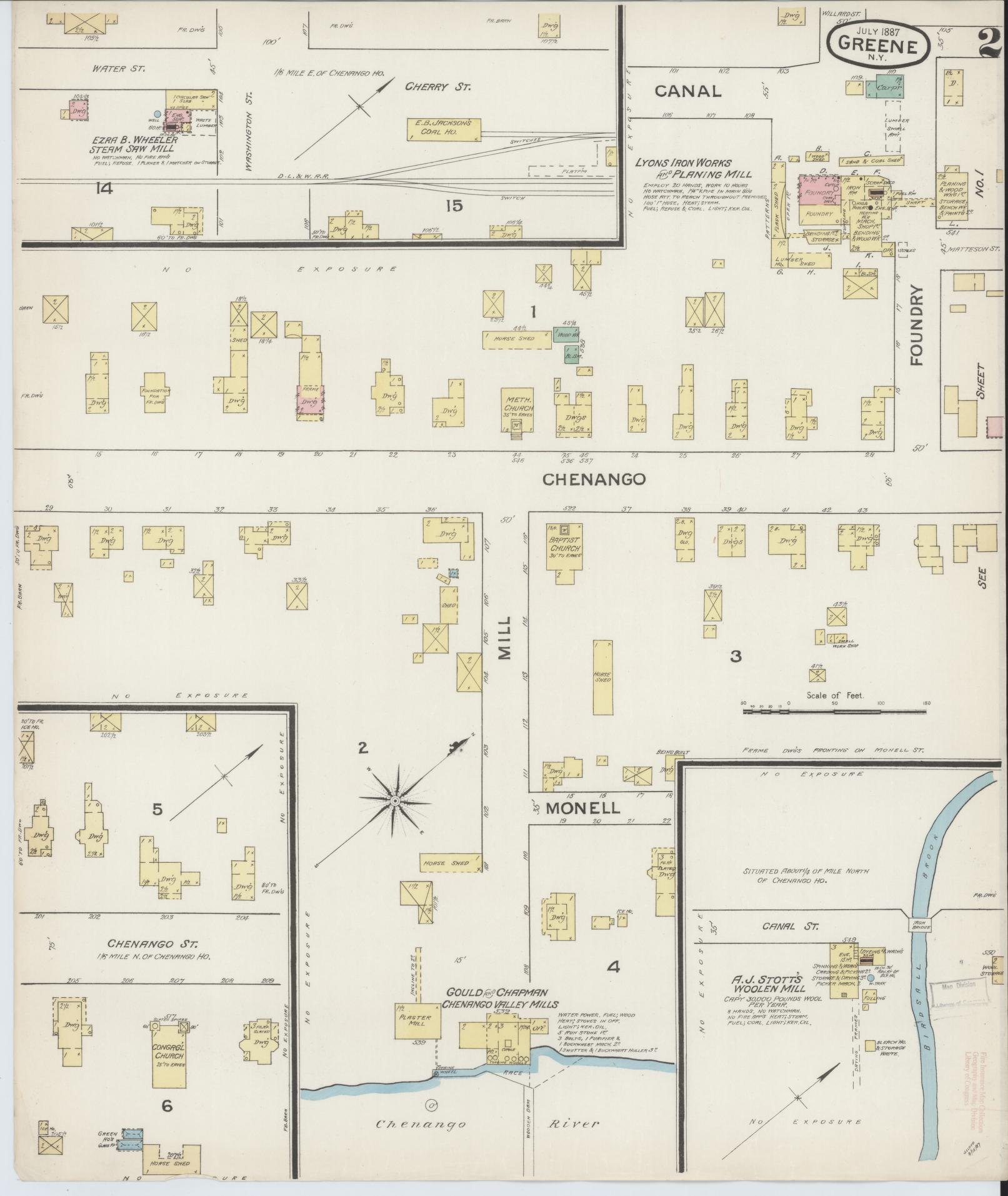 Sanborn Fire Insurance Map from Greene, Chenango County, New York (1887), Sheet #0002 - Complete Map Set gallery image, historic Sanborn map, vintage wall art, New York New York