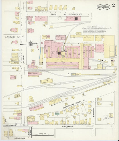 Sanborn Fire Insurance Map from Waynesboro, Franklin County, Pennsylvania (1910), Sheet #0002 - Historic Sanborn Fire Insurance Map Print, vintage old map wall art, antique decor, genealogy gift, Pennsylvania Pennsylvania map