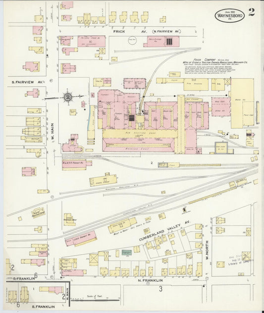 Sanborn Fire Insurance Map from Waynesboro, Franklin County, Pennsylvania (1910), Sheet #0002 - Historic Sanborn Fire Insurance Map Print, vintage old map wall art, antique decor, genealogy gift, Pennsylvania Pennsylvania map