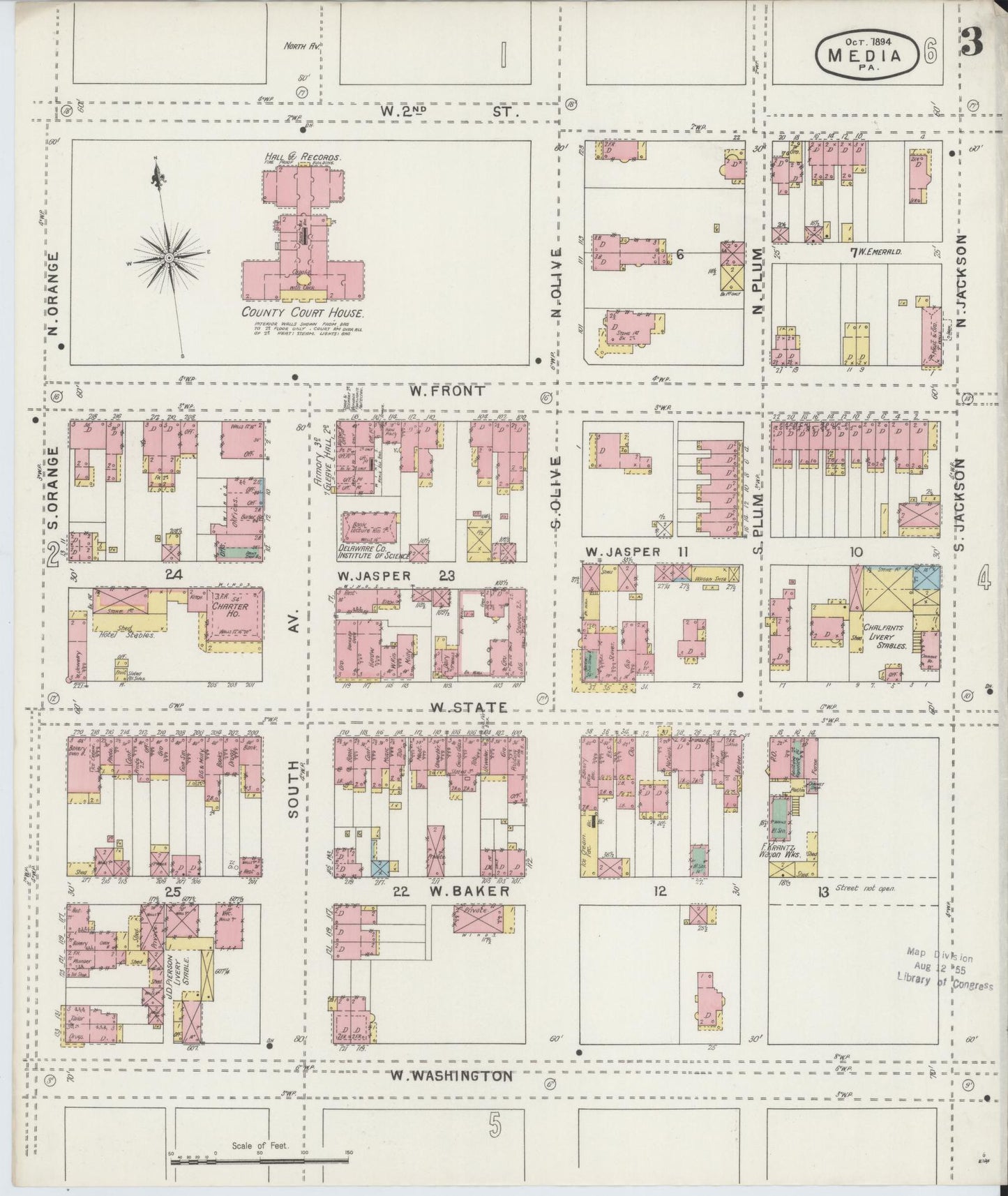 Sanborn Fire Insurance Map from Media, Delaware County, Pennsylvania (1894), Sheet #0003 - Historic Sanborn Fire Insurance Map Print, vintage old map wall art, antique decor, genealogy gift, Pennsylvania Pennsylvania map