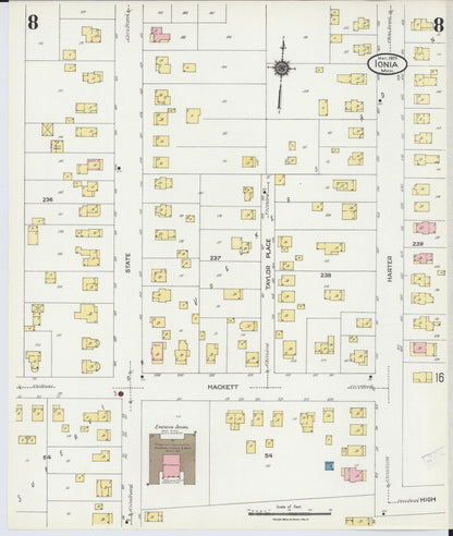 Sanborn Fire Insurance Map from Ionia, Ionia County, Michigan (1924), Sheet #0008 - Historic Sanborn Fire Insurance Map Print, vintage old map wall art, antique decor, genealogy gift, Michigan Michigan map