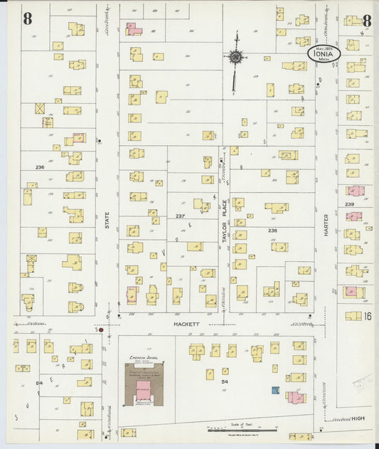 Sanborn Fire Insurance Map from Ionia, Ionia County, Michigan (1924), Sheet #0008 - Historic Sanborn Fire Insurance Map Print, vintage old map wall art, antique decor, genealogy gift, Michigan Michigan map