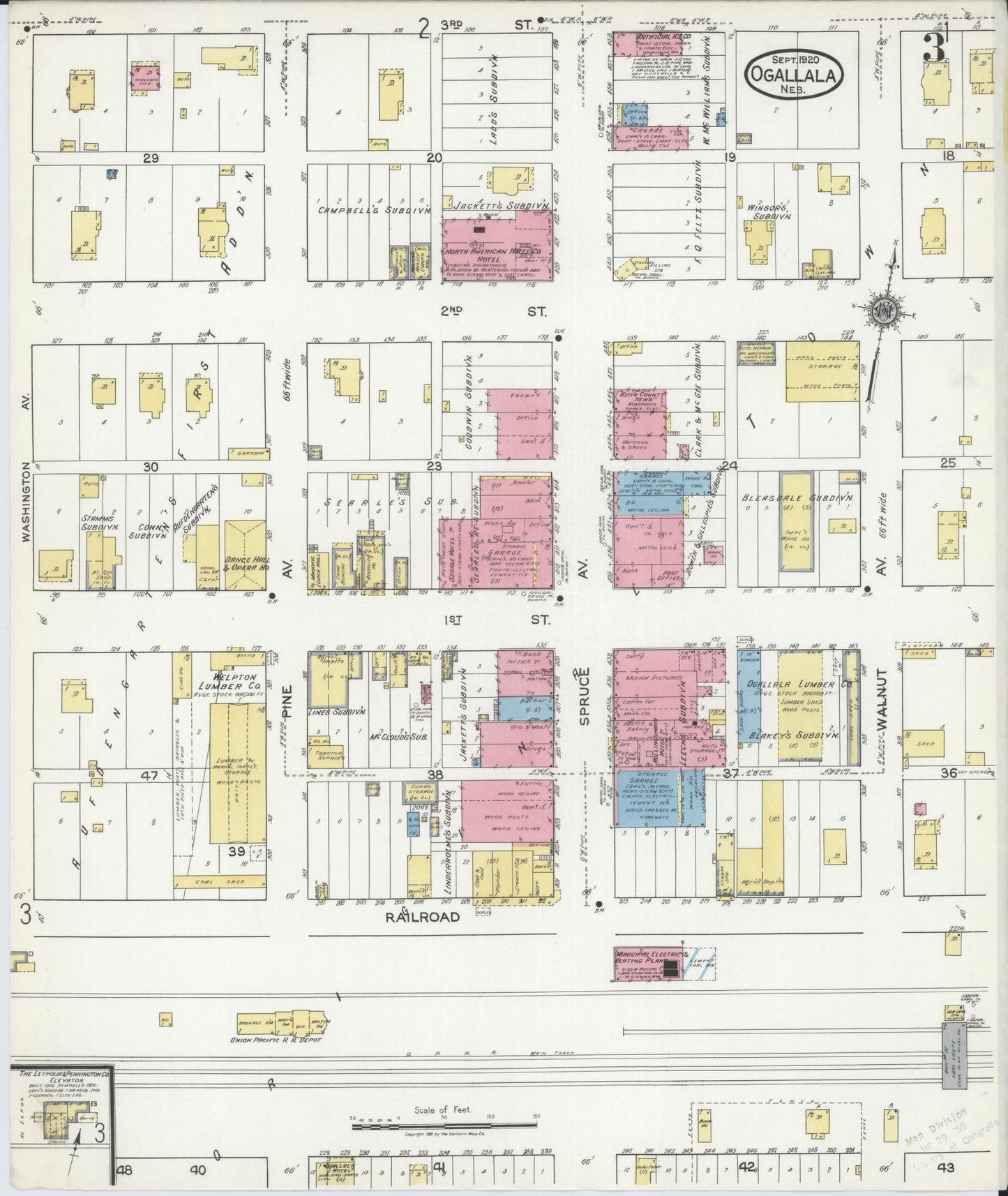 Sanborn Fire Insurance Map from Ogallala, Keith County, Nebraska (1920), Sheet #0003 - Complete Map Set gallery image, historic Sanborn map, vintage wall art, Nebraska Nebraska