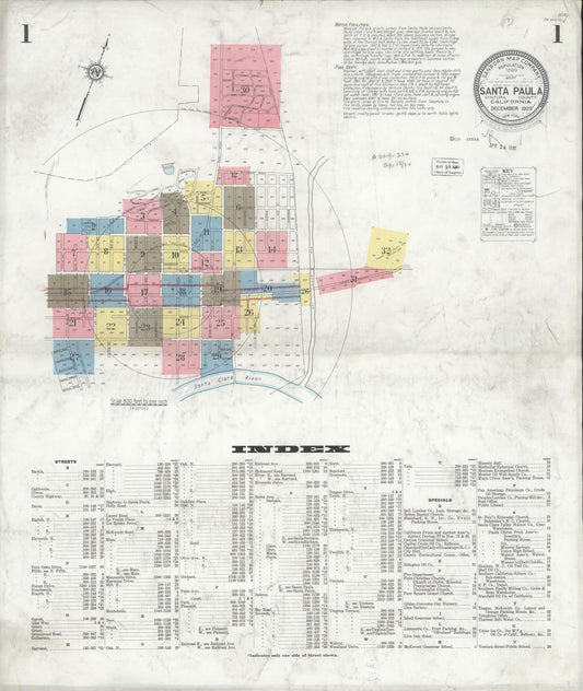 Sanborn Fire Insurance Map from Santa Paula, Ventura County, California (1929), Sheet #0001 - Complete Map Set gallery image, historic Sanborn map, vintage wall art, California California