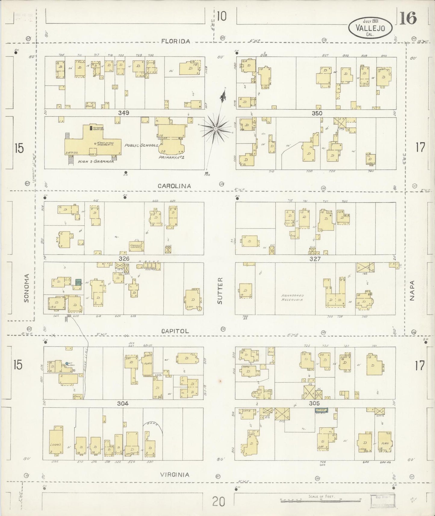 Sanborn Fire Insurance Map from Vallejo, Solano County, California (1901), Sheet #0016 - Complete Map Set gallery image, historic Sanborn map, vintage wall art, California California