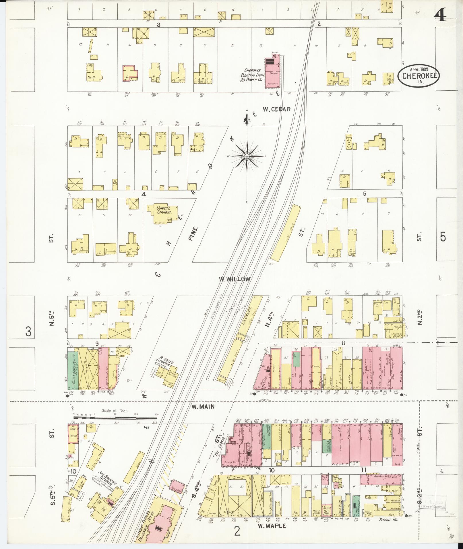 Sanborn Fire Insurance Map from Cherokee, Cherokee County, Iowa (1899), Sheet #0004 - Historic Sanborn Fire Insurance Map Print, vintage old map wall art