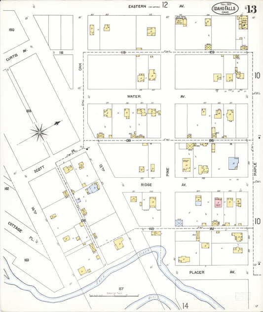 Sanborn Fire Insurance Map from Idaho Falls, Bonneville County, Idaho (1905), Sheet #0013 - Historic Sanborn Fire Insurance Map Print, vintage old map wall art, antique decor, genealogy gift, Idaho Idaho map