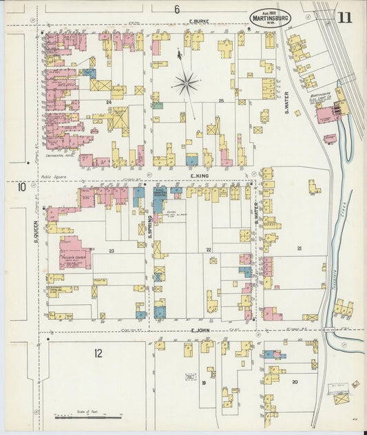 Sanborn Fire Insurance Map from Martinsburg, Berkeley County, West Virginia (1902), Sheet #0011 - Historic Sanborn Fire Insurance Map Print, vintage old map wall art, antique decor, genealogy gift, West Virginia West Virginia map