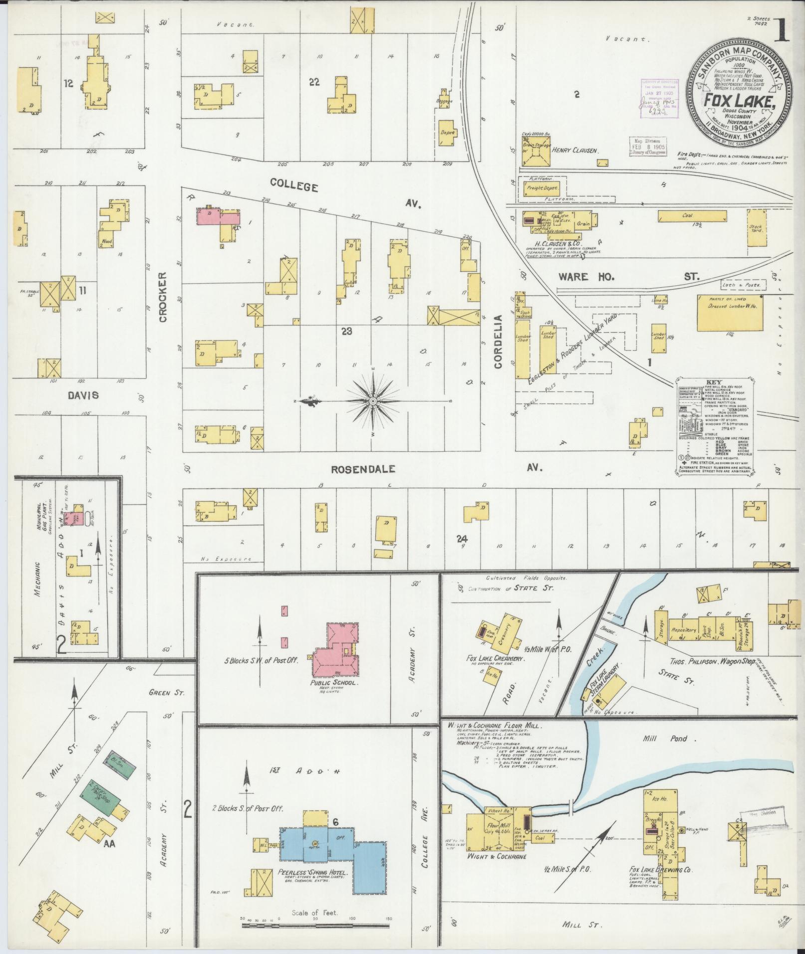 Sanborn Fire Insurance Map from Fox Lake, Dodge County, Wisconsin (1904), Sheet #0001 - Complete Map Set gallery image, historic Sanborn map, vintage wall art, Wisconsin Wisconsin