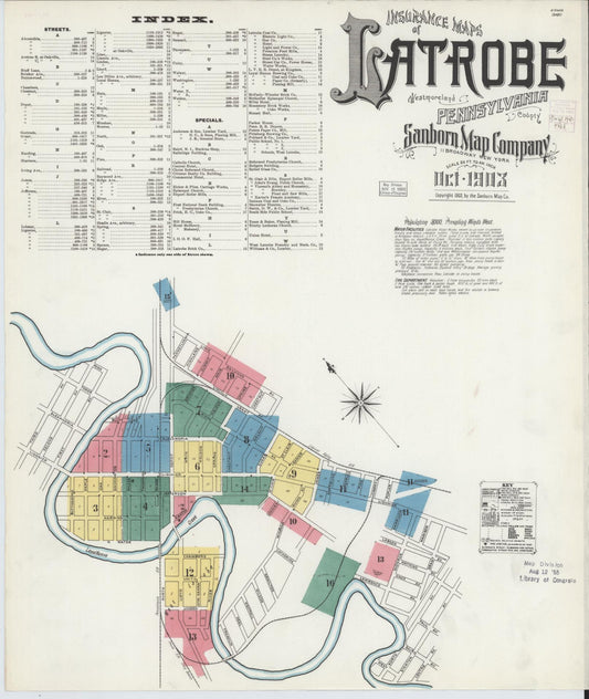 Sanborn Fire Insurance Map from Latrobe, Westmoreland County, Pennsylvania (1903), Sheet #0001 - Historic Sanborn Fire Insurance Map Print, vintage old map wall art, antique decor, genealogy gift, Pennsylvania Pennsylvania map