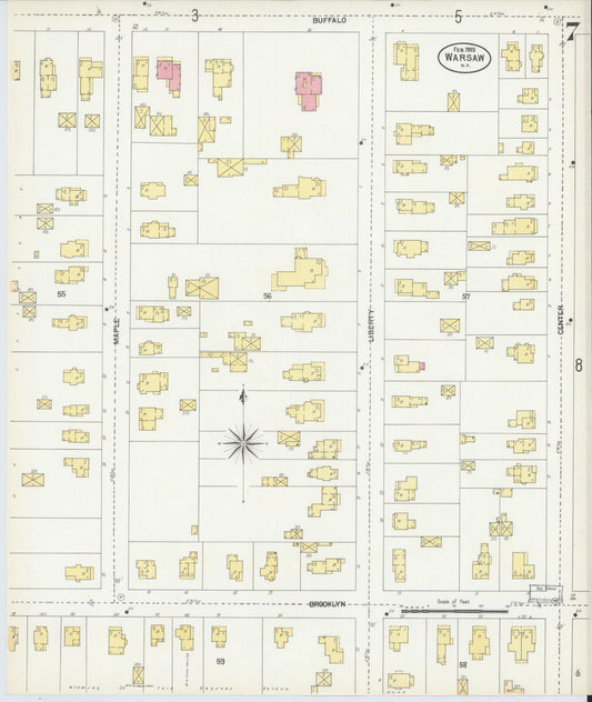 Sanborn Fire Insurance Map from Warsaw, Wyoming County, New York (1903), Sheet #0007 - Historic Sanborn Fire Insurance Map Print, vintage old map wall art, antique decor, genealogy gift, New York New York map