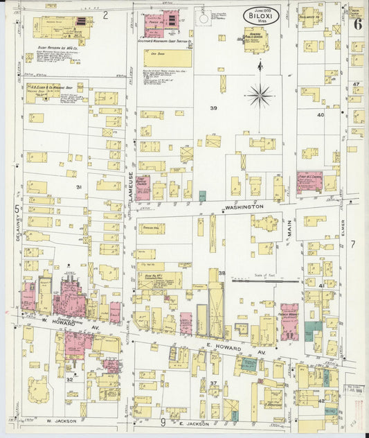 Sanborn Fire Insurance Map from Biloxi, Harrison County, Mississippi (1909), Sheet #0006 - Historic Sanborn Fire Insurance Map Print, vintage old map wall art, antique decor, genealogy gift, Mississippi Mississippi map