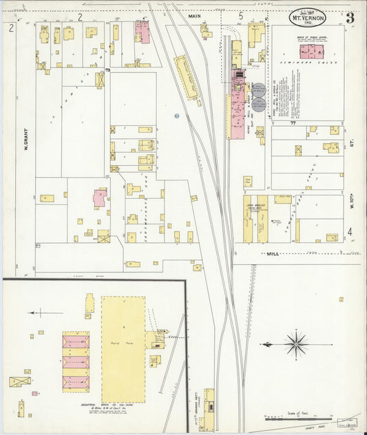 Sanborn Fire Insurance Map from Mount Vernon, Posey County, Indiana (1907), Sheet #0003 - Historic Sanborn Fire Insurance Map Print, vintage old map wall art, antique decor, genealogy gift, Indiana Indiana map