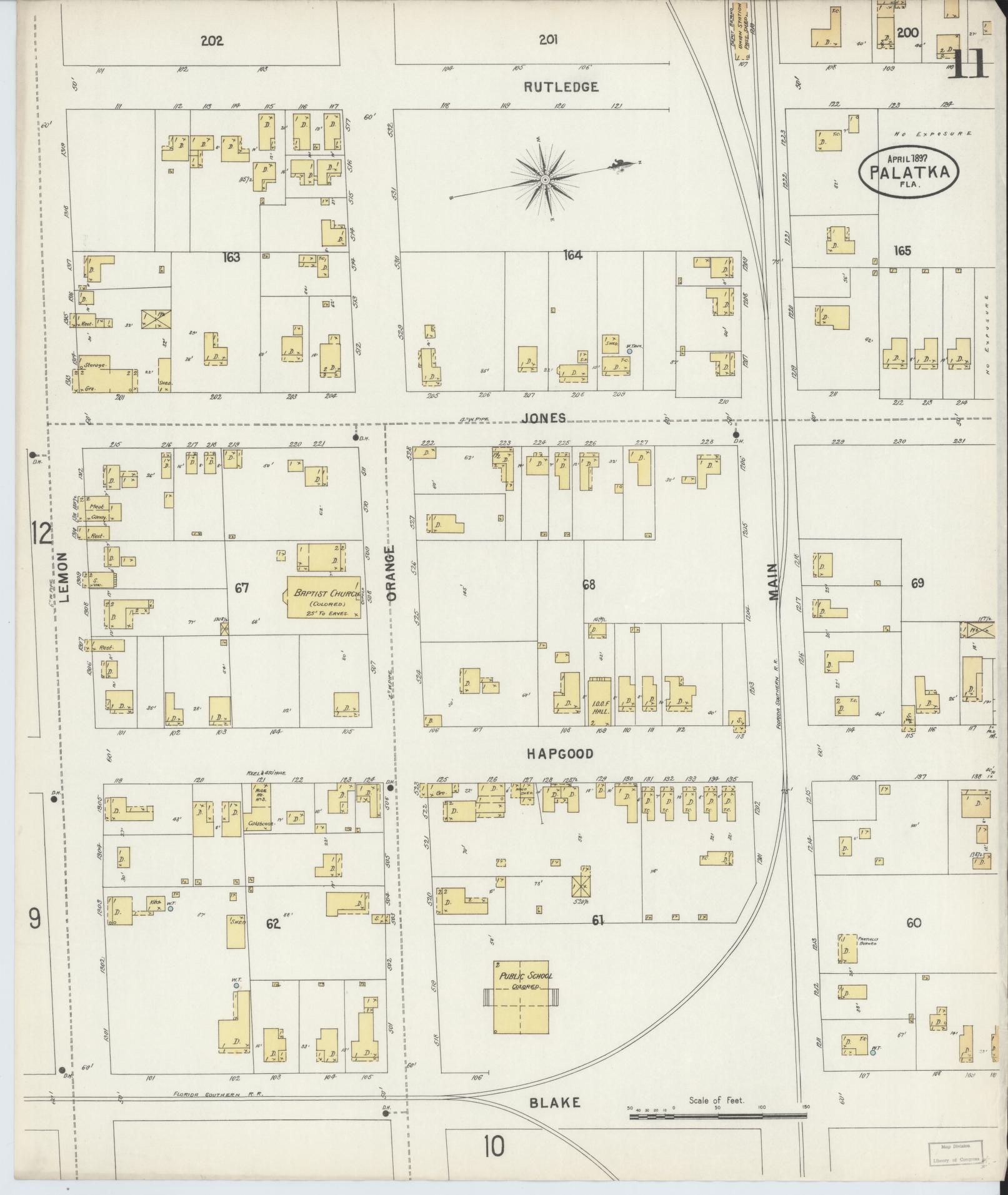 Sanborn Fire Insurance Map from Palatka, Putnam County, Florida (1897), Sheet #0011 - Historic Sanborn Fire Insurance Map Print, vintage old map wall art, antique decor, genealogy gift, Florida Florida map