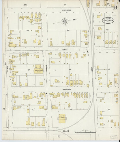 Sanborn Fire Insurance Map from Palatka, Putnam County, Florida (1897), Sheet #0011 - Historic Sanborn Fire Insurance Map Print, vintage old map wall art, antique decor, genealogy gift, Florida Florida map