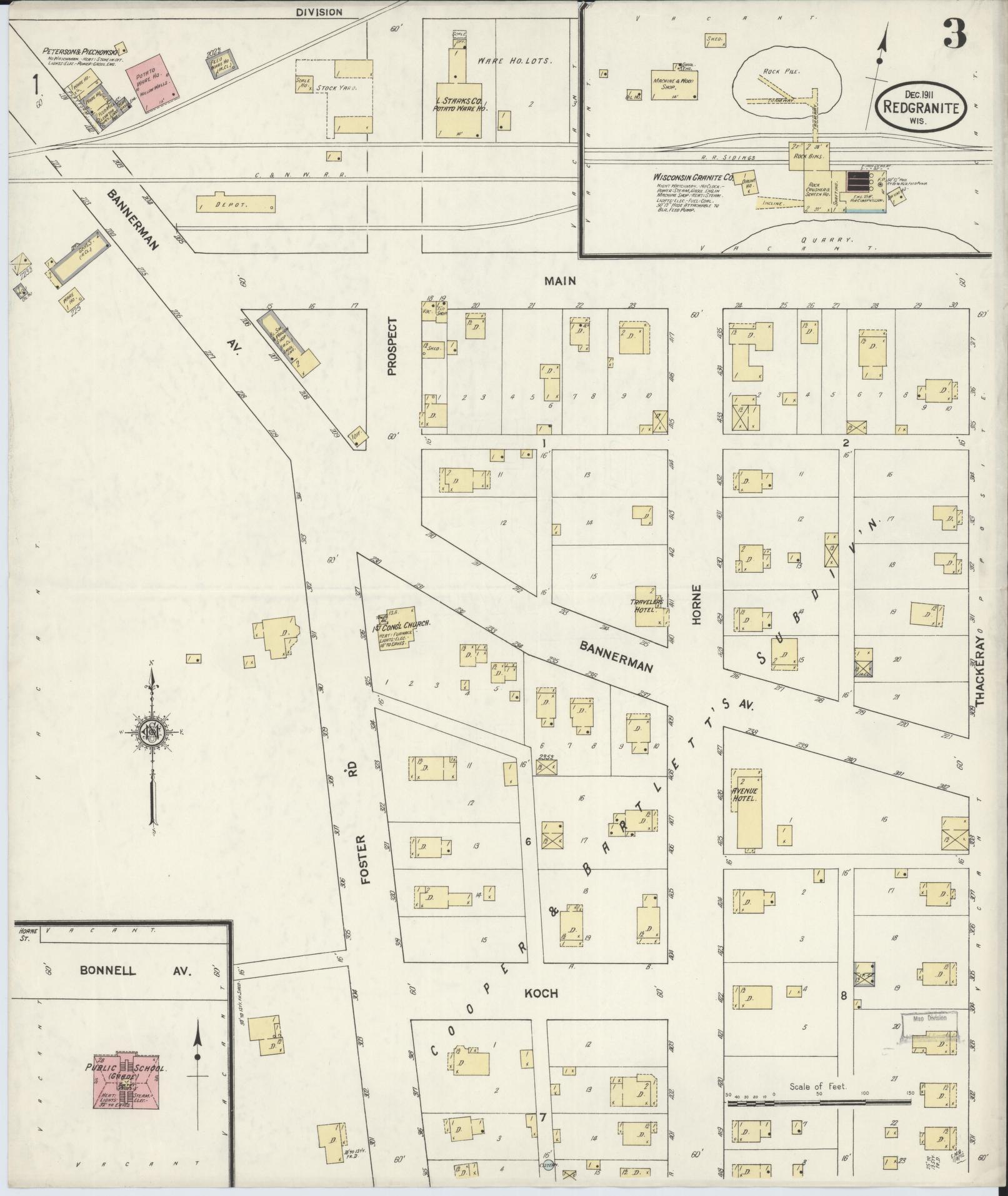 Sanborn Fire Insurance Map from Red Granite, Waushara County, Wisconsin (1911), Sheet #0003 - Complete Map Set gallery image, historic Sanborn map, vintage wall art, Wisconsin Wisconsin