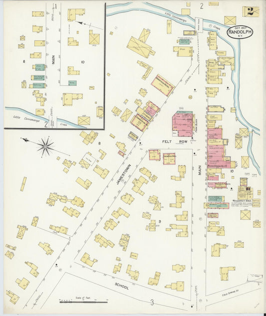 Sanborn Fire Insurance Map from Randolph, Cattaraugus County, New York (1907), Sheet #0002 - Historic Sanborn Fire Insurance Map Print, vintage old map wall art, antique decor, genealogy gift, New York New York map
