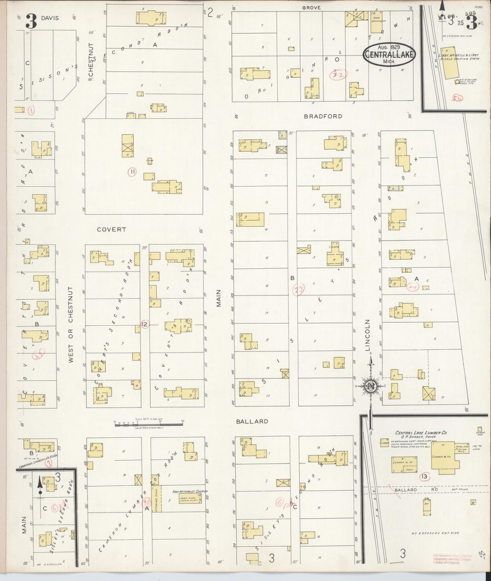 Sanborn Fire Insurance Map from Central Lake, Antrim County, Michigan (1929), Sheet #0003 - Complete Map Set gallery image, historic Sanborn map, vintage wall art, Michigan Michigan