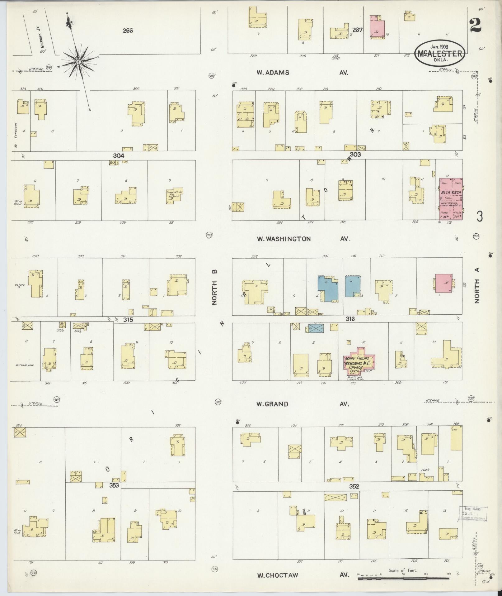 Sanborn Fire Insurance Map from McAlester, Pittsburg County, Oklahoma (1908), Sheet #0002 - Complete Map Set gallery image, historic Sanborn map, vintage wall art, Oklahoma Oklahoma