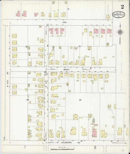 Sanborn Fire Insurance Map from Danville, Boyle County, Kentucky (1914), Sheet #0002 - Historic Sanborn Fire Insurance Map Print, vintage old map wall art, antique decor, genealogy gift, Kentucky Kentucky map