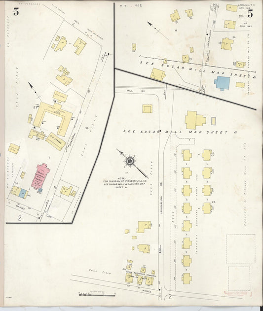 Sanborn Fire Insurance Map from Lahaina, Maui County, Hawaii (1950), Sheet #0005 - Historic Sanborn Fire Insurance Map Print, vintage old map wall art, antique decor, genealogy gift, Hawaii Hawaii map